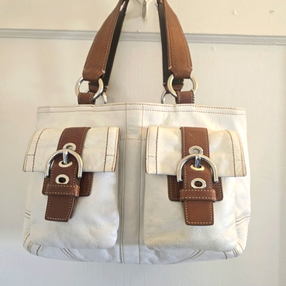 Coach Vintage Soho Double Buckle Cream & Brown Tote in Beautiful Condition!